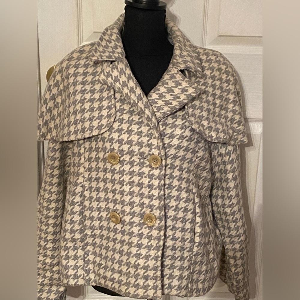 Joseph Israel NWT Women’s Sz 2X Gray Houndstooth Wool  Blend Coat Shawl Lapel